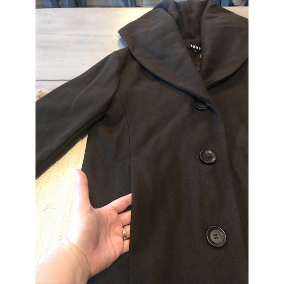 DKNY Walker Moss Dark Brown Coat Wool Blend Oversized Shawl Collar Sz XS - Picture 2 of 14